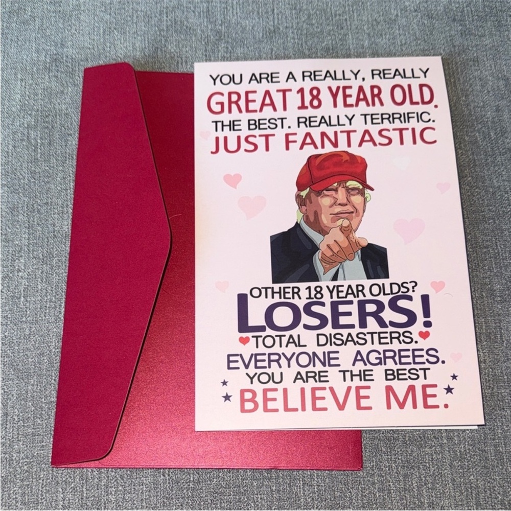 Funny Donald Trump 18th Birthday Card with Red Envelope Happy Birthday